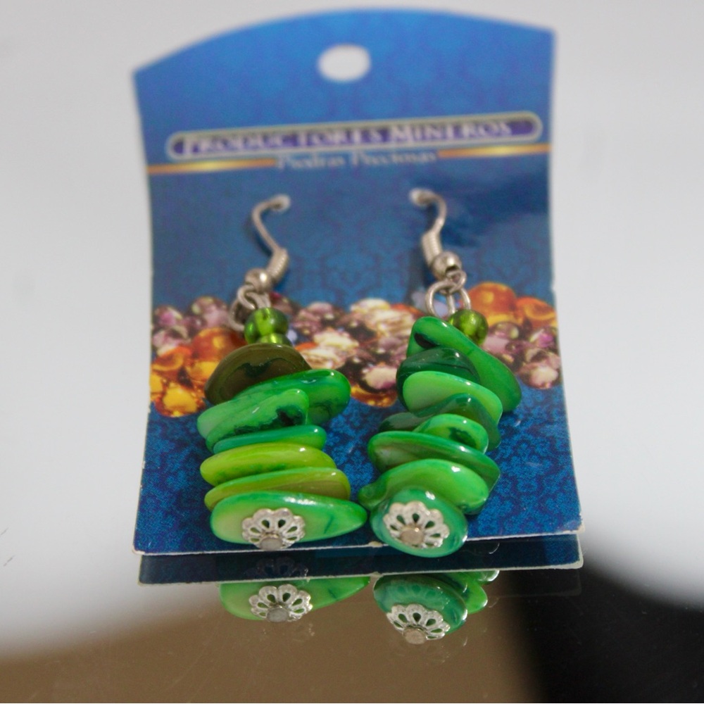 Green and Silver Dangle Earrings from Argentina
